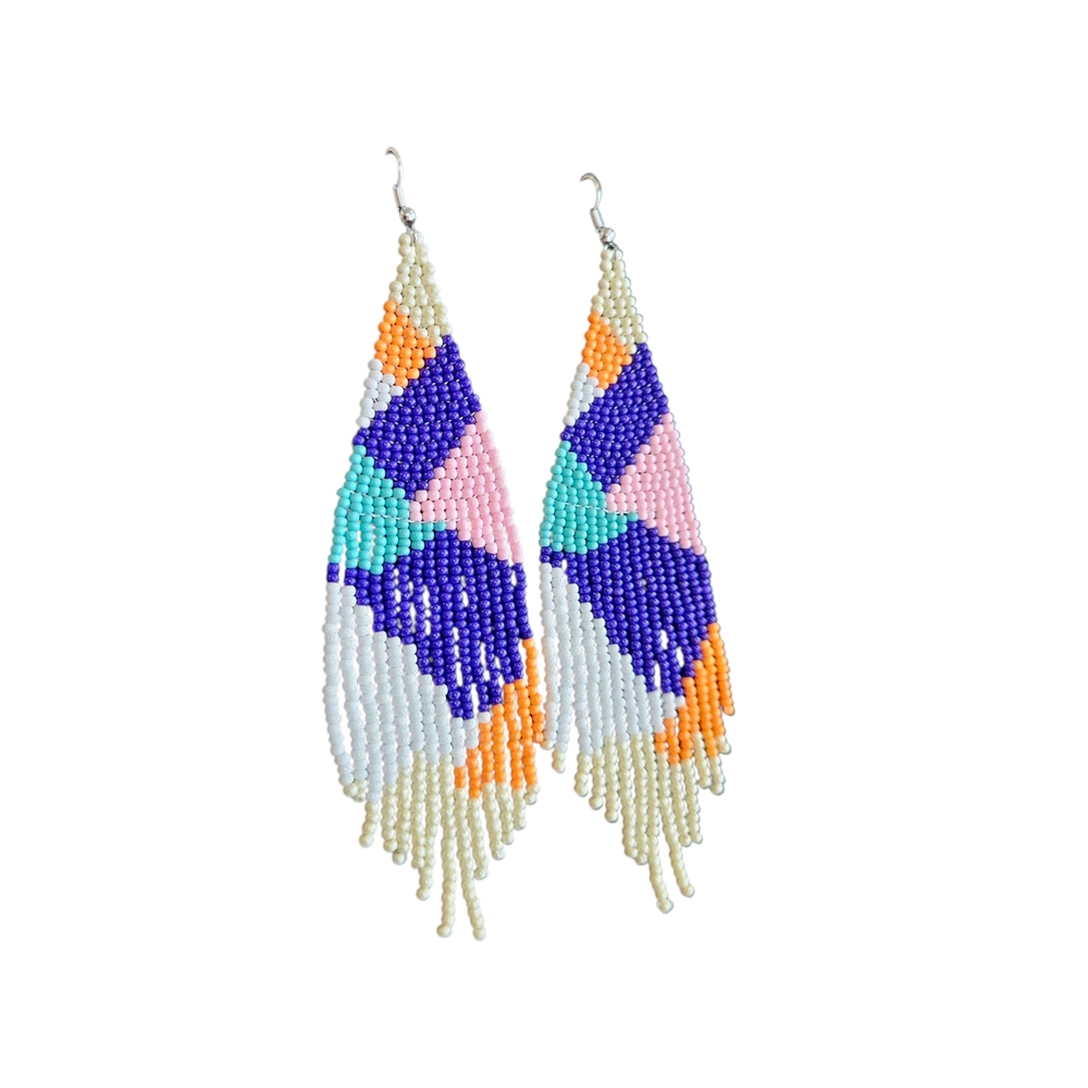 NWT - Handmade Colorful Seed Bead Earrings - 5 Inch Drop